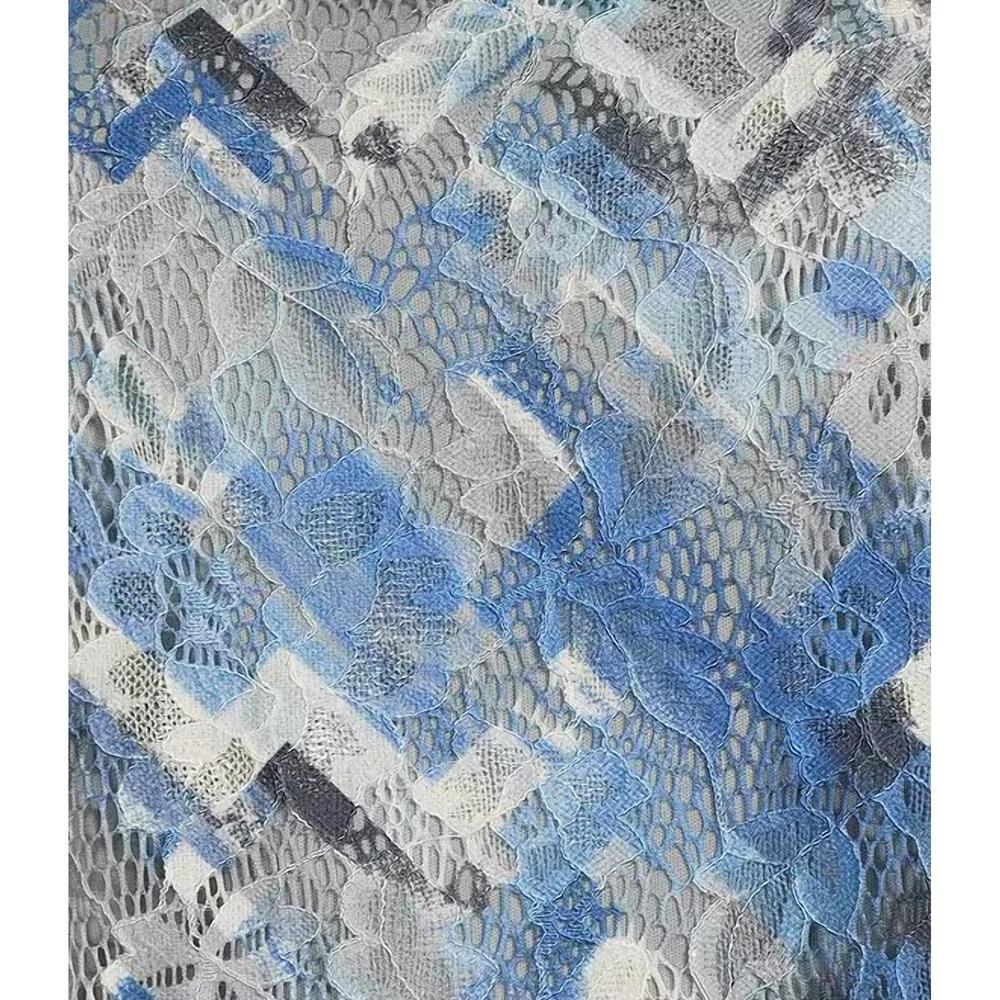 NEW MULTIPLES printed scoop neck three quarter sleeve fitted lace knit top in bl - Picture 4 of 4